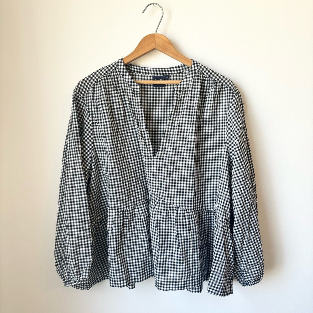 Blue Gingham Peplum Top // GAP